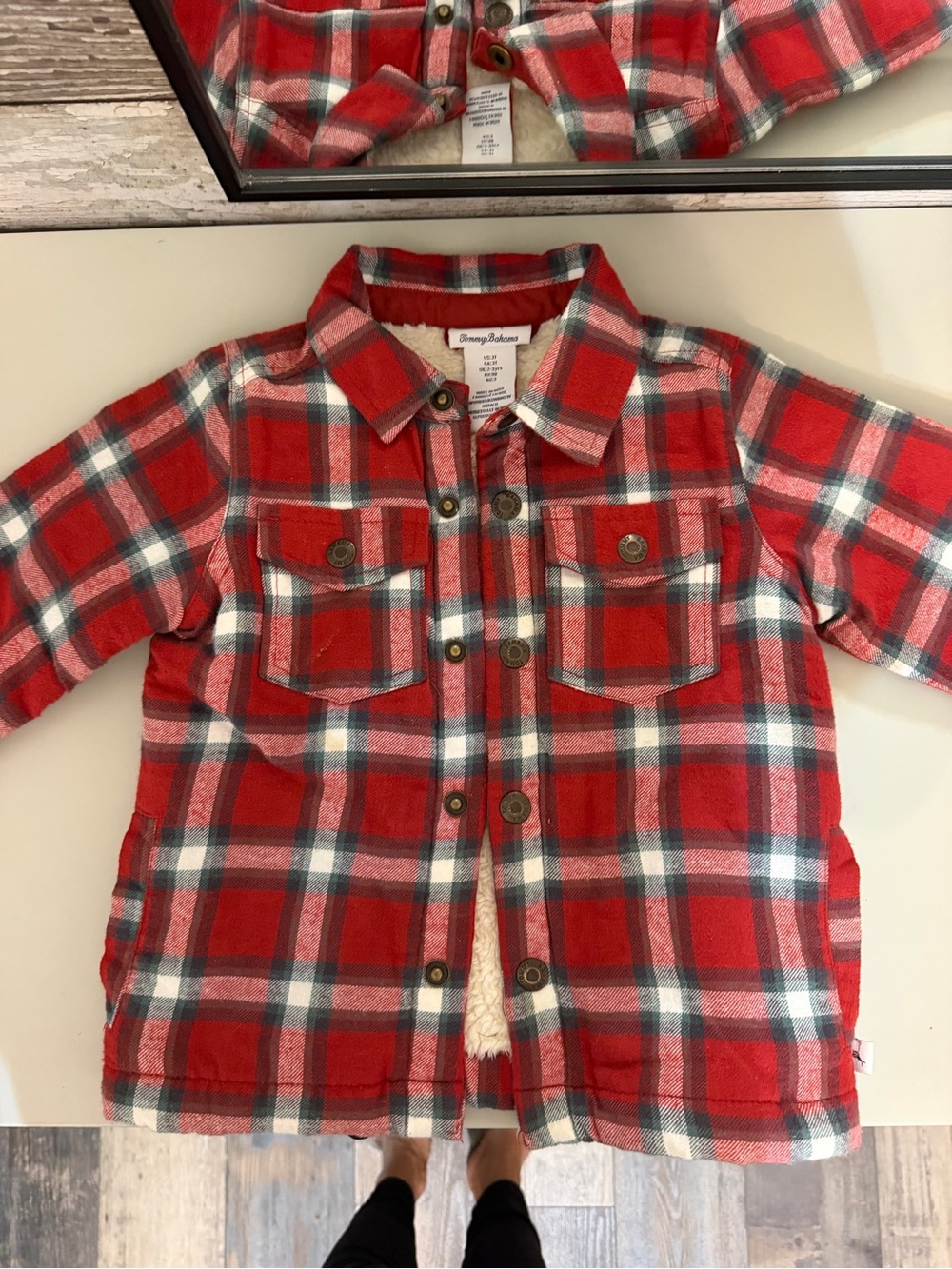 Tommy Bahama Red Plaid Sherpa-Lined Boys Kids Button-Front Shirt